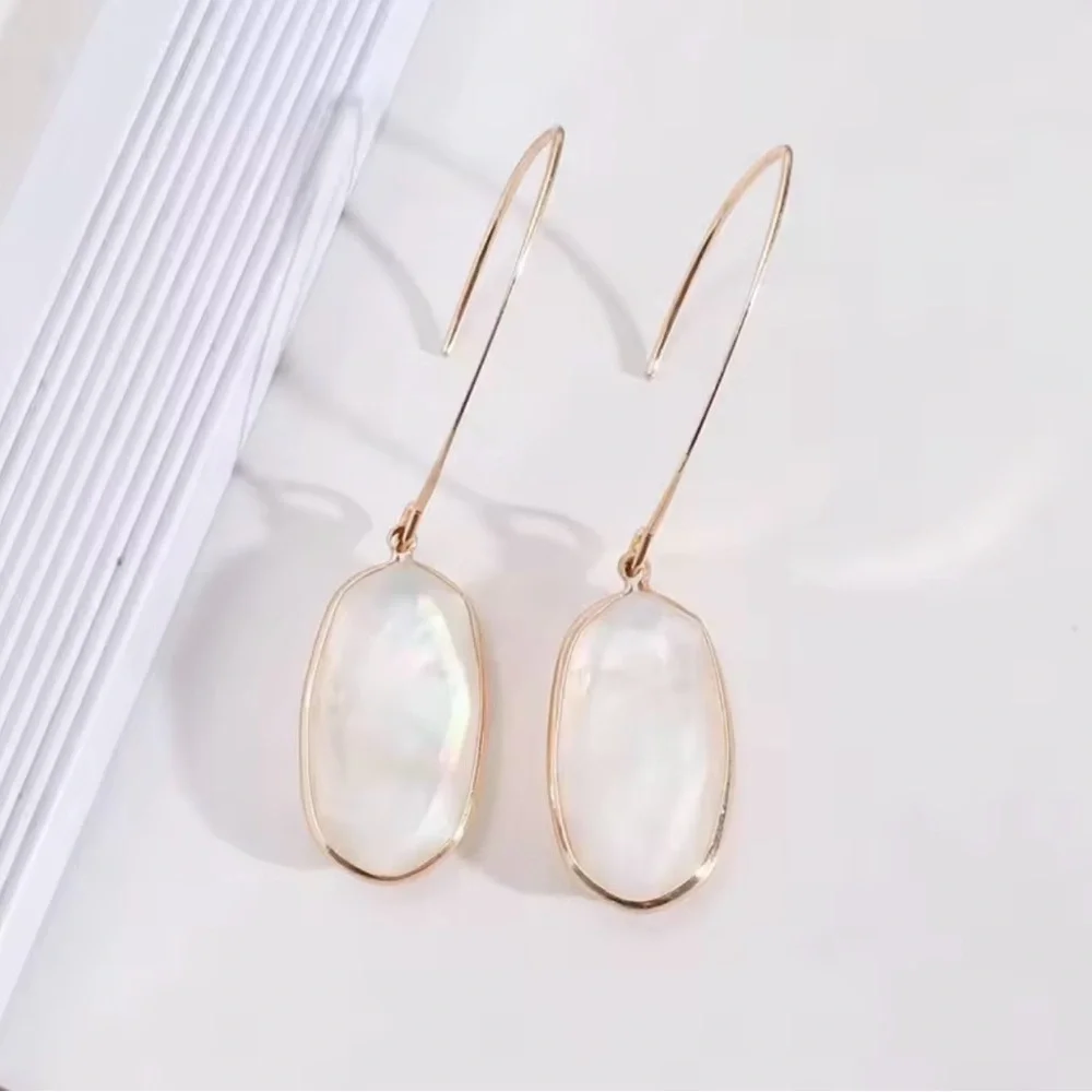 Gold Drop Earrings with White Mother-of-Pearl or Abalone Stones